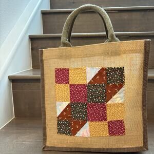 Vintage Feed Sack Tote Purse‎ Handbag Handmade Quilted Upcycled Hook Loop Close